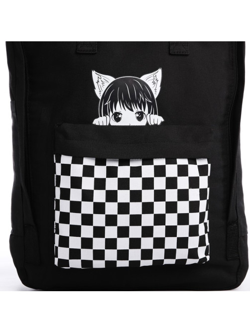 Рюкзак школьный текстильный Anime girl, 38×27×13 см, чёрный