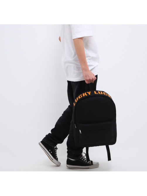 Рюкзак школьный текстильный с печатью на верхней части LUCKY, 38×29×11 см, чёрный