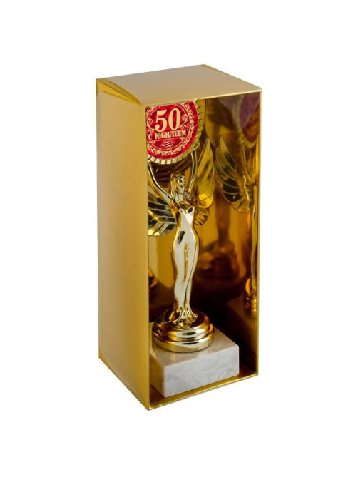Наградная фигура Ника с вкладышем «С Юбилеем 50», пластик, подставка камень, золото, 18 см
