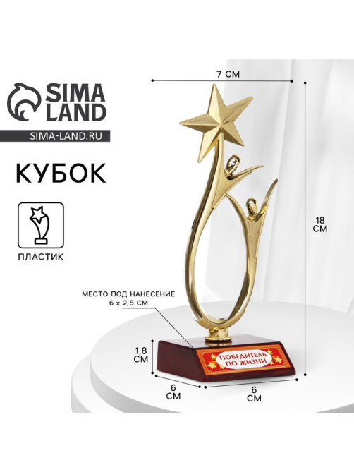 Кубок «Победитель по жизни», наградная фигура, золото, пластик, 18 см