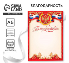 Благодарность А5 символика РФ, 157 г/м²