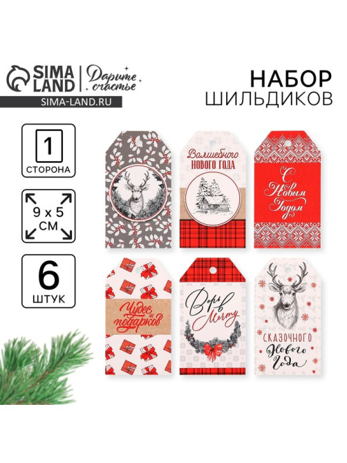 Шильдик новогодний декоративный в наборе «Верь в мечту», 6 шт., 9×5 см