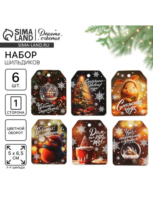 Шильдик новогодний на подарок «Чудо обязательно случится!», набор 6 штук, 16×24 см