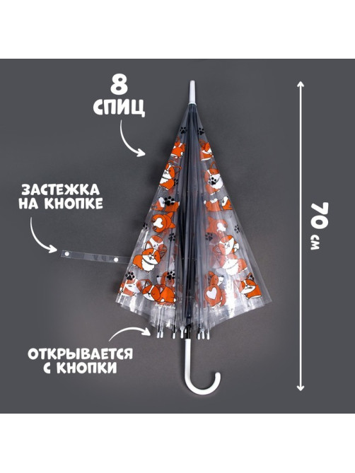 Зонт детский «Корги» полуавтомат, прозрачный, d=90 см