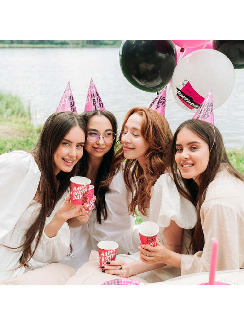 Колпак бумажный на день рождения Happy Birthday, в наборе 6 шт.