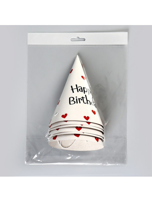 Колпак бумажный на день рождения Happy Birthday, набор 6 шт.