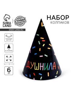 Колпак бумажный на день рождения «Душнила», в наборе 6 шт.
