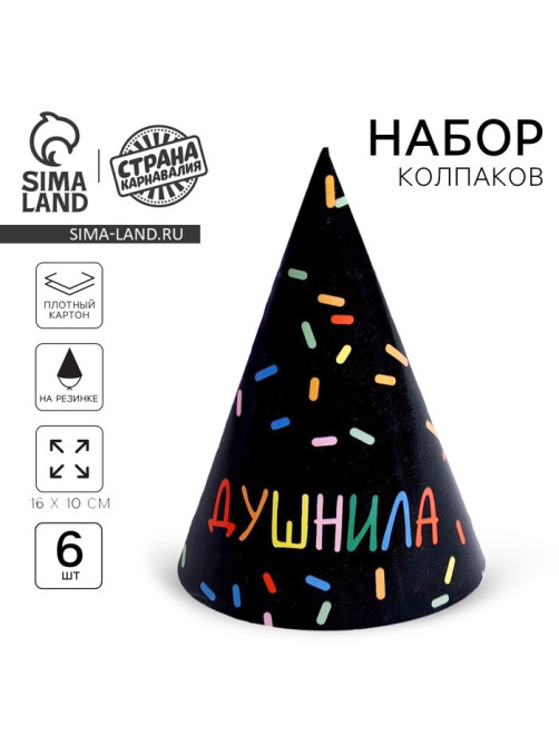 Колпак бумажный на день рождения «Душнила», в наборе 6 шт.