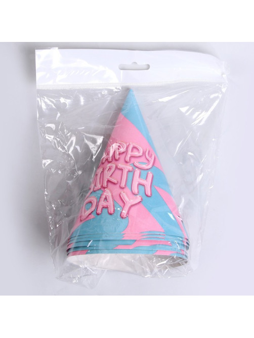 Колпак бумажный Happy Birthday, (набор 6 шт.)