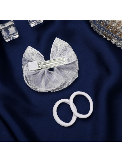 Набор для волос Выбражулька «Школьница», зажим 7 см, 2 резинки 3.5 см, кружево бант, белый