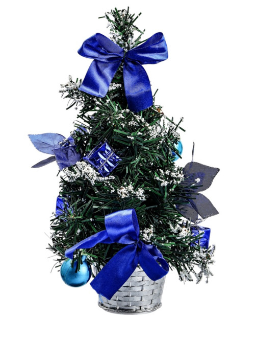 Искусственная ёлка настольная «Зимнее волшебство. Новогодний восторг», 30 см, синяя пуансетия, d нижнего яруса 13 см, ветки ПВХ отгибаются