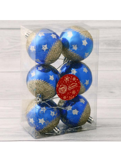 Ёлочные игрушки «Сказочная ночь», шары новогодние, набор 6 шт., d=6 см, золотисто - синий
