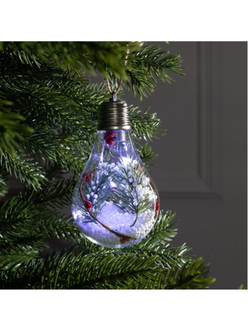 Ёлочный шар «Ветка ели», 5 LED, от батареек, свечение белое