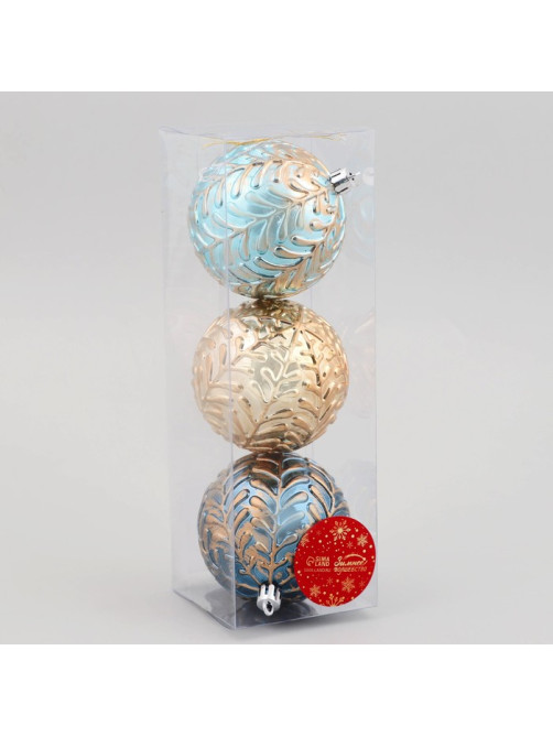 Ёлочные игрушки «Мадлен» веточки, шары новогодние, набор d=8 см, 3 шт., МИКС