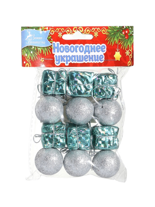 Ёлочные игрушки «Сочельник», новогодние, набор 12 шт. (6 шаров, 6 подарков), МИКС