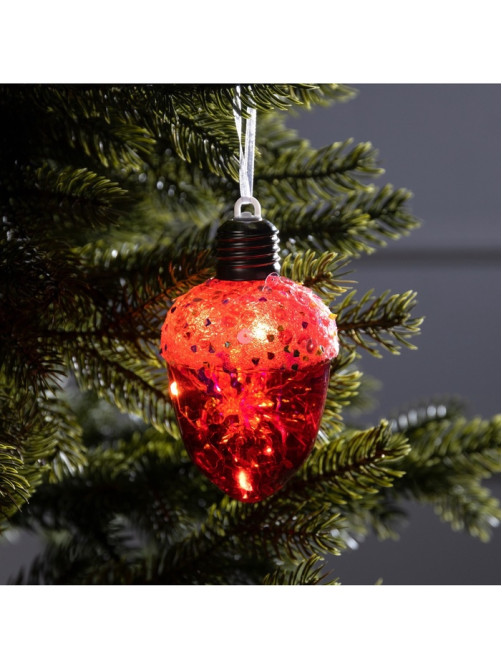 Ёлочный шар «Жёлудь красный», 12×7 см, 4 LED, от батареек, свечение тёплое белое