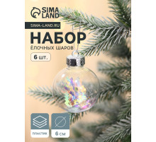 Ёлочные игрушки «Льдинка - серпантин», шары новогодние, d=6 см, набор 6 шт., прозрачный