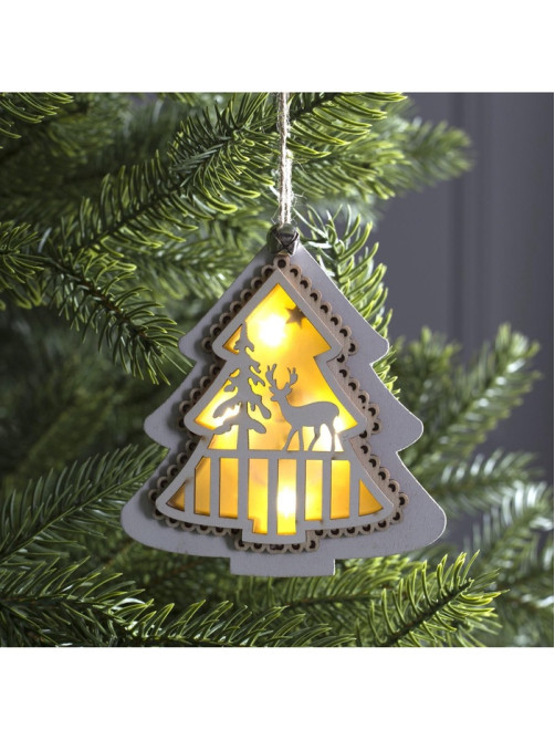 Ёлочная игрушка «Ёлочка с оленем», 10×10×2 см, 4 LED, от батареек, свечение тёплое белое
