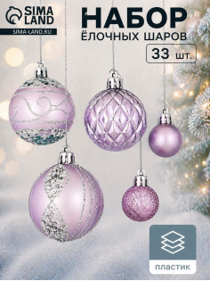 Ёлочные игрушки «Хоровод», шары новогодние, d=2.5 и 5.5 см, набор 33 шт., сиреневый
