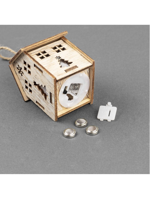 Ёлочная игрушка «Домик с ёлкой», 7×5×5 см, 1 LED, от батареек, свечение тёплое белое
