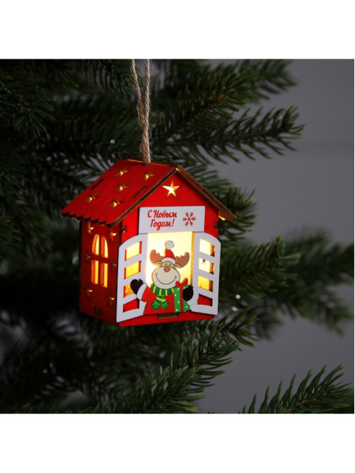 Ёлочная игрушка «Дом с оленем», 8.7×4.6 см, 1 LED, от батареек, свечение тёплое белое