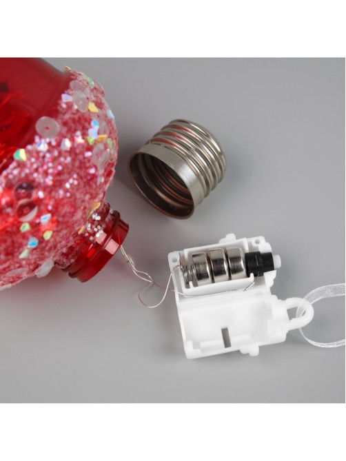 Ёлочный шар «Жёлудь красный», 12×7 см, 4 LED, от батареек, свечение тёплое белое