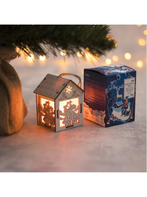 Ёлочная игрушка «Домик с колокольчиками», 8×5×6 см, 1 LED, от батареек, свечение тёплое белое
