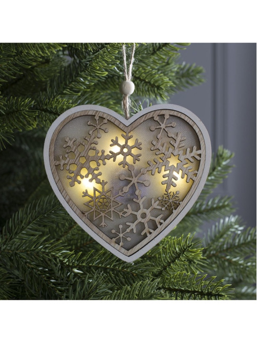 Ёлочная игрушка «Сердце в снежинках», 13×13×1 см, 3 LED, от батареек, свечение тёплое белое