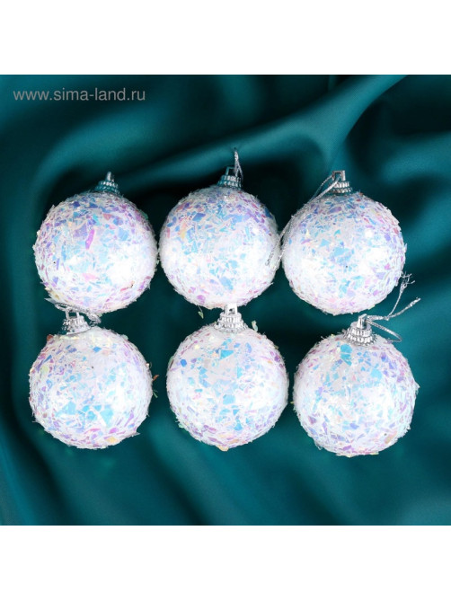 Ёлочные игрушки «Снежное сияние», шары новогодние, d=5 см, набор 6 шт., белый