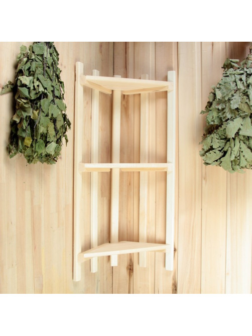 Полка для бани и сауны, 75×38×16 см, угловая, липа, 3 яруса, «Добропаровъ»