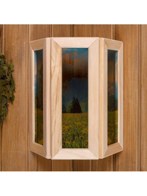 Абажур для бани и сауны «Одуванчики», 33×29×12 см, деревянный, настенный, со стеклом, с УФ-печатью, «Добропаровъ»