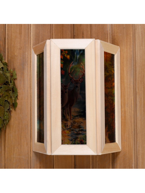Абажур для бани и сауны «Олени», липа, 33×29×16 см, настенный, со вставками из стекла, «Добропаровъ»