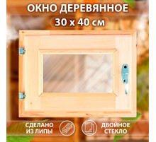 Окно в баню, деревянное, 40×30 см, липа, двойное стекло, «Добропаровъ»