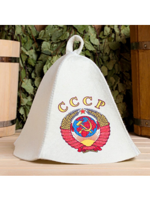 Набор для бани с принтом «СССР», 5 предметов: шапка, рукавица, коврик, портфель, мочалка, «Добропаровъ»