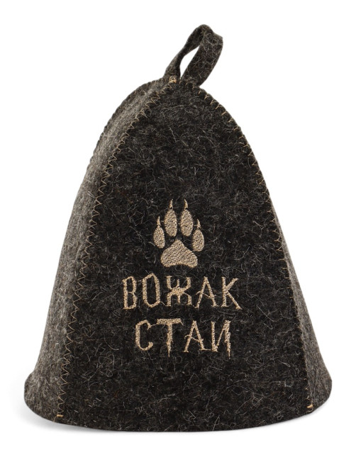 Шапка для бани и сауны с вышивкой «Вожак стаи», полиэфир, шерсть, серая, «Добропаровъ»