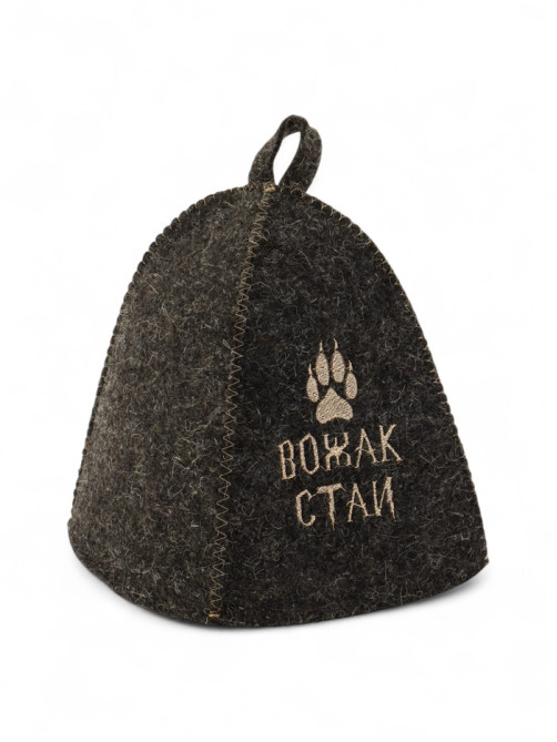 Шапка для бани и сауны с вышивкой «Вожак стаи», полиэфир, шерсть, серая, «Добропаровъ»