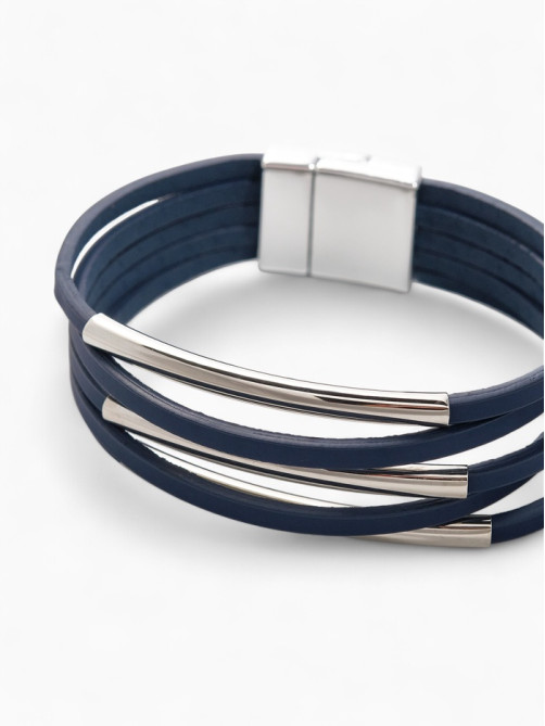 Браслет кожаный на магните «Три дуги», L=18.5 см, синий