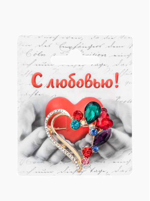 Брошь «Сердце в самоцветах», разноцветная в золоте