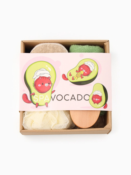 Подарочный набор «Этель» Avocado, полотенце 30×60 см, мочалка, массажёр