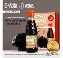 Новогодний подарочный набор косметики «Сияй в Новом году», гель для душа 250 мл и мочалка для тела, Чистое счастье