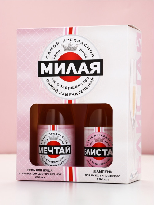 Подарочный набор «Мечтай!», гель для душа и шампунь для волос шампанское, 2×250 мл, Чистое счастье