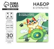 Подарочный набор, стикеры 4×20 л, отрывной блок 30 л., в открытке «Пушистый р-р-рыцарь»