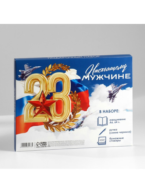 Подарочный набор: ежедневник А6, блок с липким слоем, ручка «23 февраля: Лучшему защитнику»
