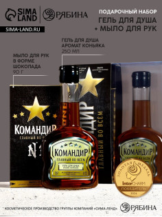 Подарочный набор «Командир», гель для душа коньяк 250 мл и мыло для рук 90 г, Чистое счастье