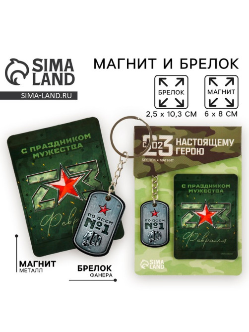 Магнит и брелок на 23 Февраля «С праздником мужества», подарочный набор : 2 предмета