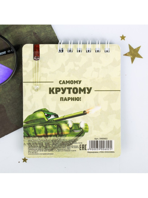 Подарочный набор, блокнот 9×10.4 см и мини-ручка «23 февраля: Юному защитнику»