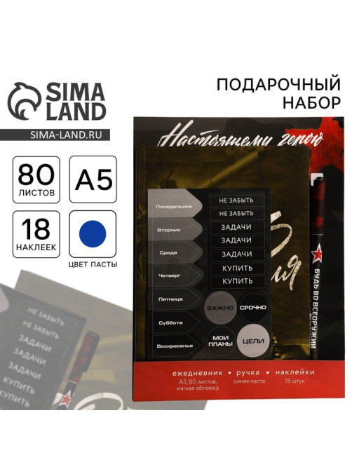 Подарочный набор, ежедневник А5, 80 листов, наклейки и ручка «С 23 февраля»