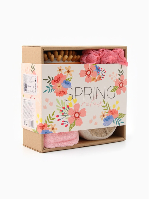 Подарочный набор «Этель» Spring, полотенце 30×60 см, мочалка, массажёр