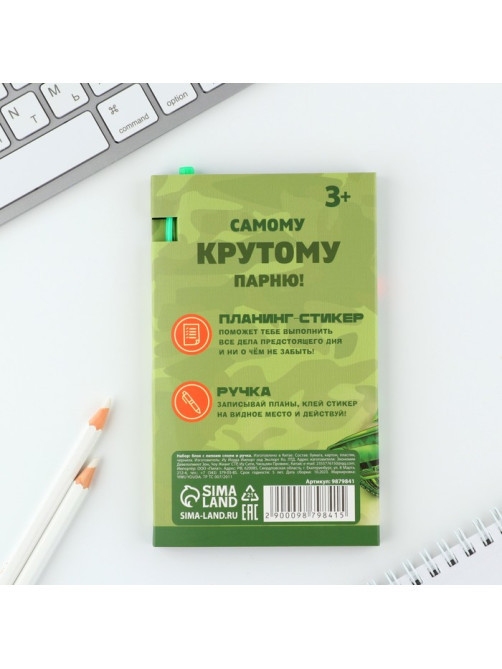 Подарочный набор, стикеры с липким слоем и ручка «23 февраля!»