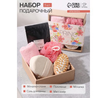 Подарочный набор «Этель» Spring, полотенце 30×60 см, мочалка, массажёр